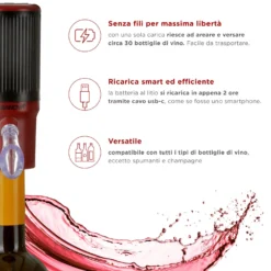 Aeratore ricaricabile per vino con beccuccio