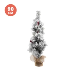 Albero di Natale innevato 90 cm con base in juta