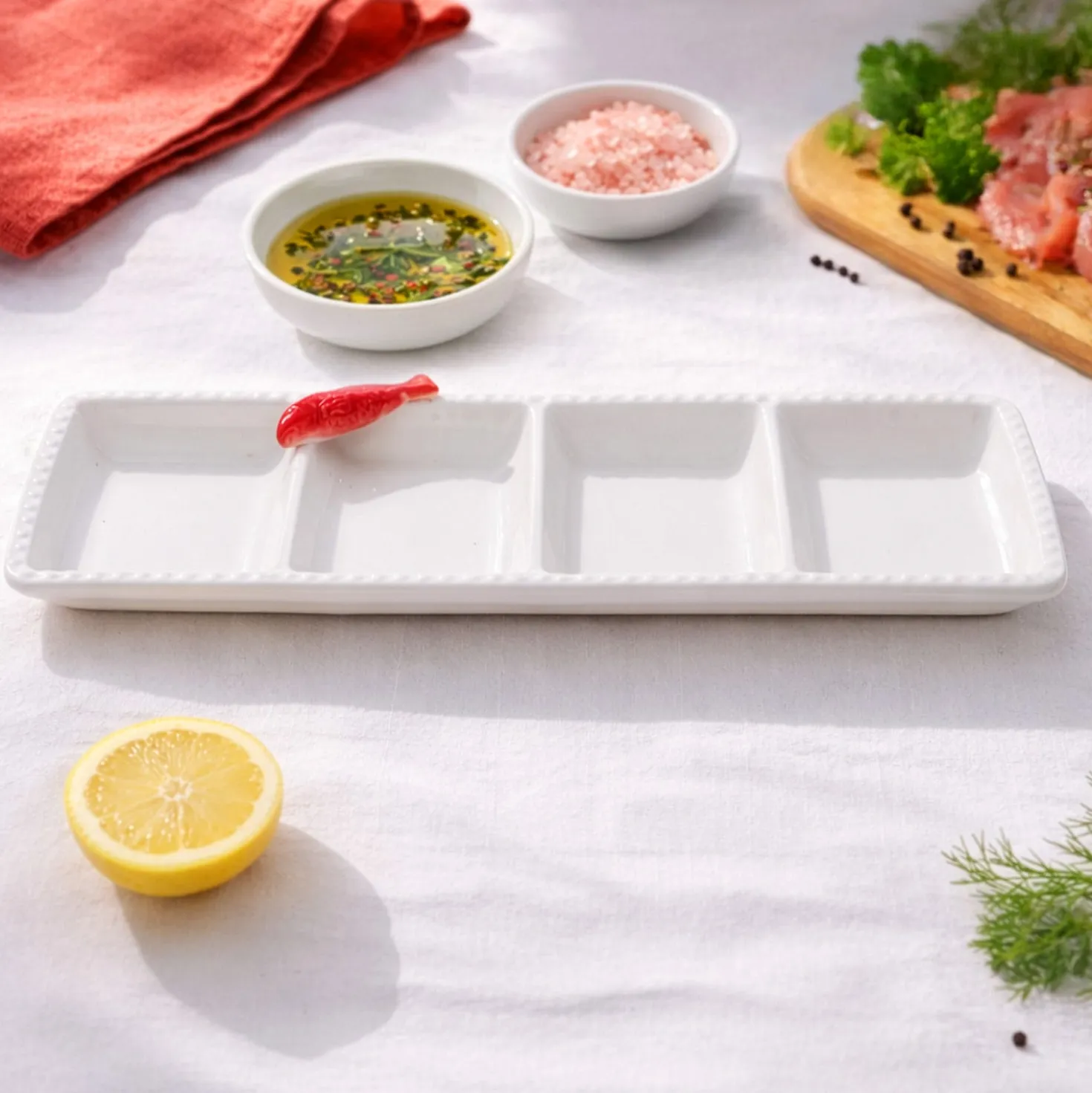 Antipastiera 4 scomparti ceramica pesce Sea