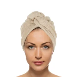 Asciugamano capelli turbante spugna tortora Basik