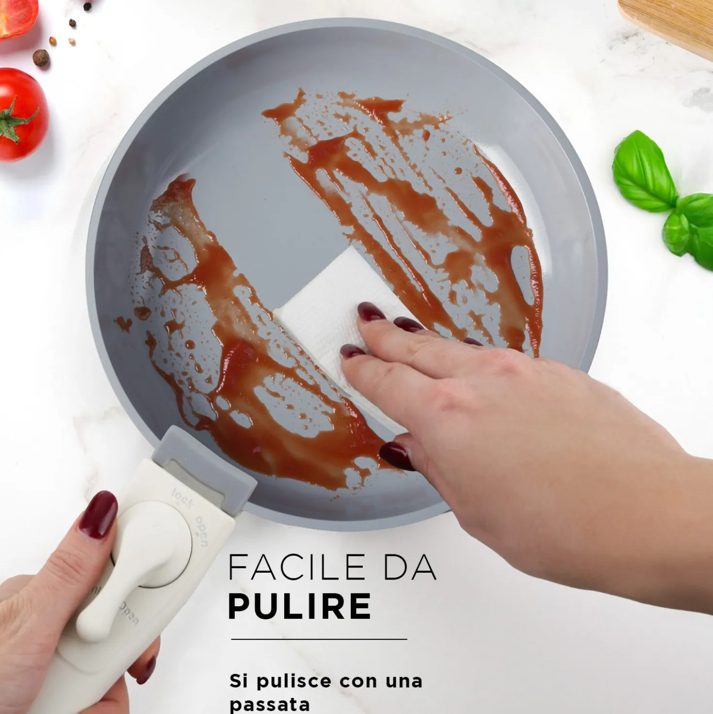 Batteria pentola 9 pezzi crema Eaziclip con manici staccabili