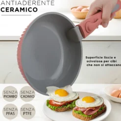 Batteria pentola 9 pezzi rosa Eaziclip con manici staccabili