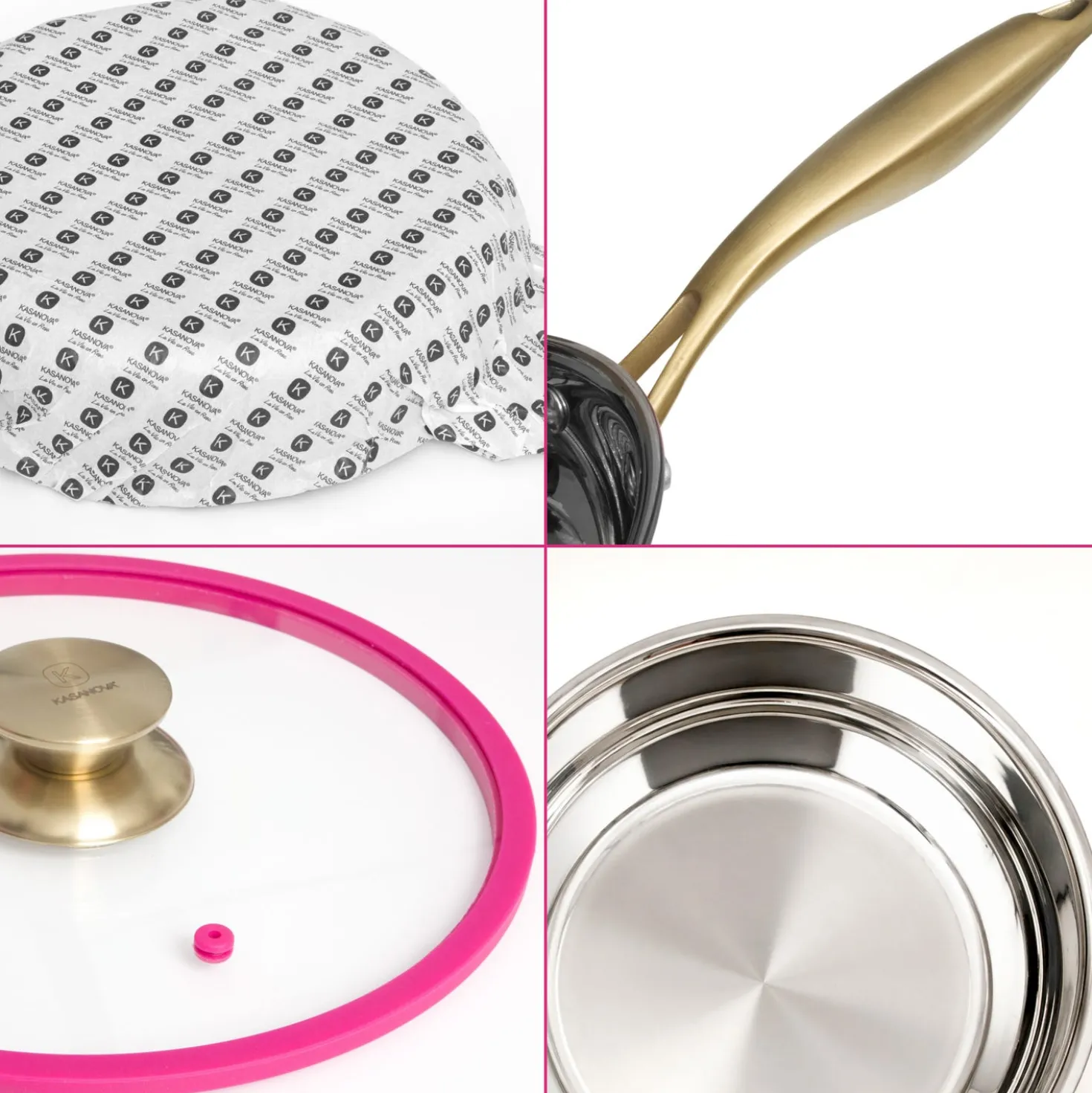 Batteria pentole acciaio 9 pezzi La Vie en Rose fucsia