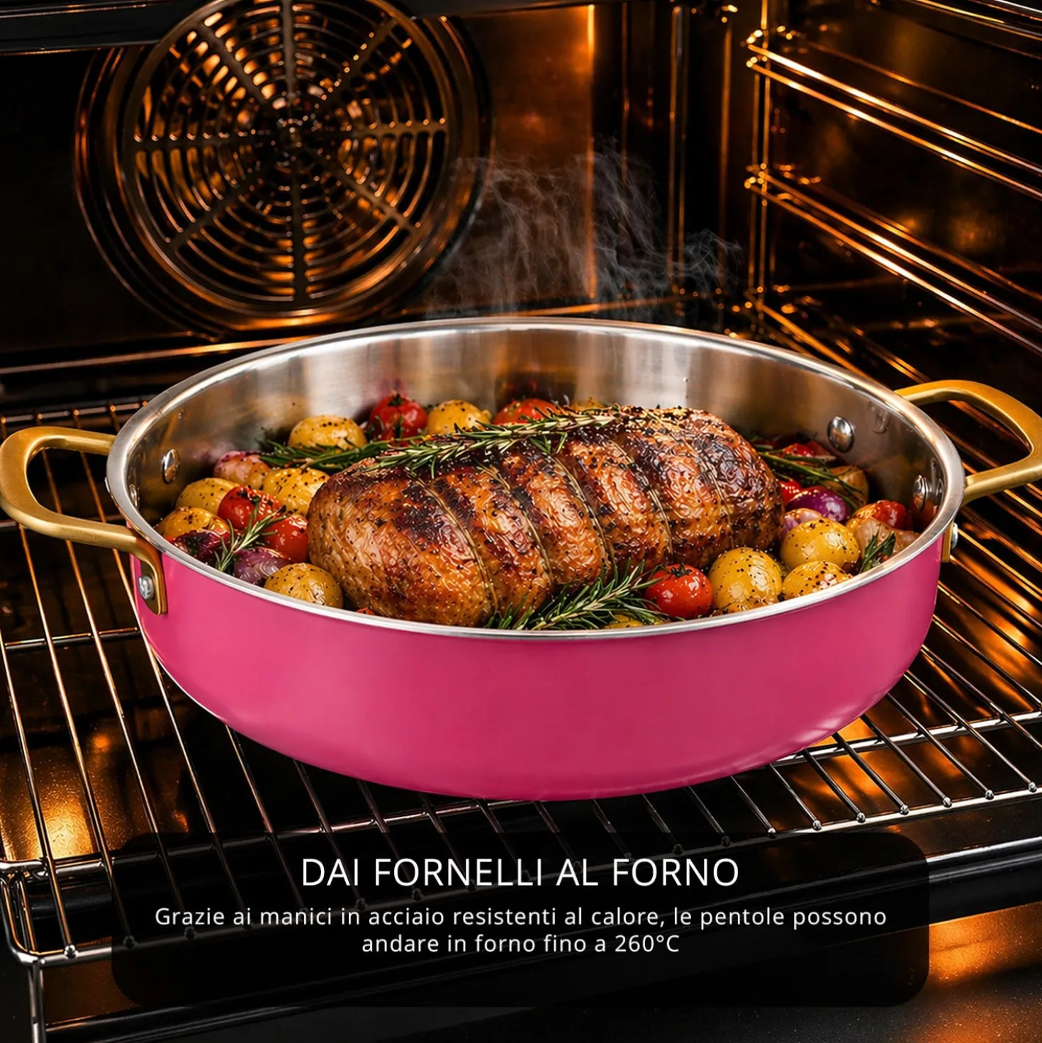 Batteria pentole acciaio 9 pezzi La Vie en Rose fucsia