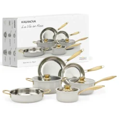 Batteria pentole acciaio 9 pezzi La Vie en Rose grigio chiaro
