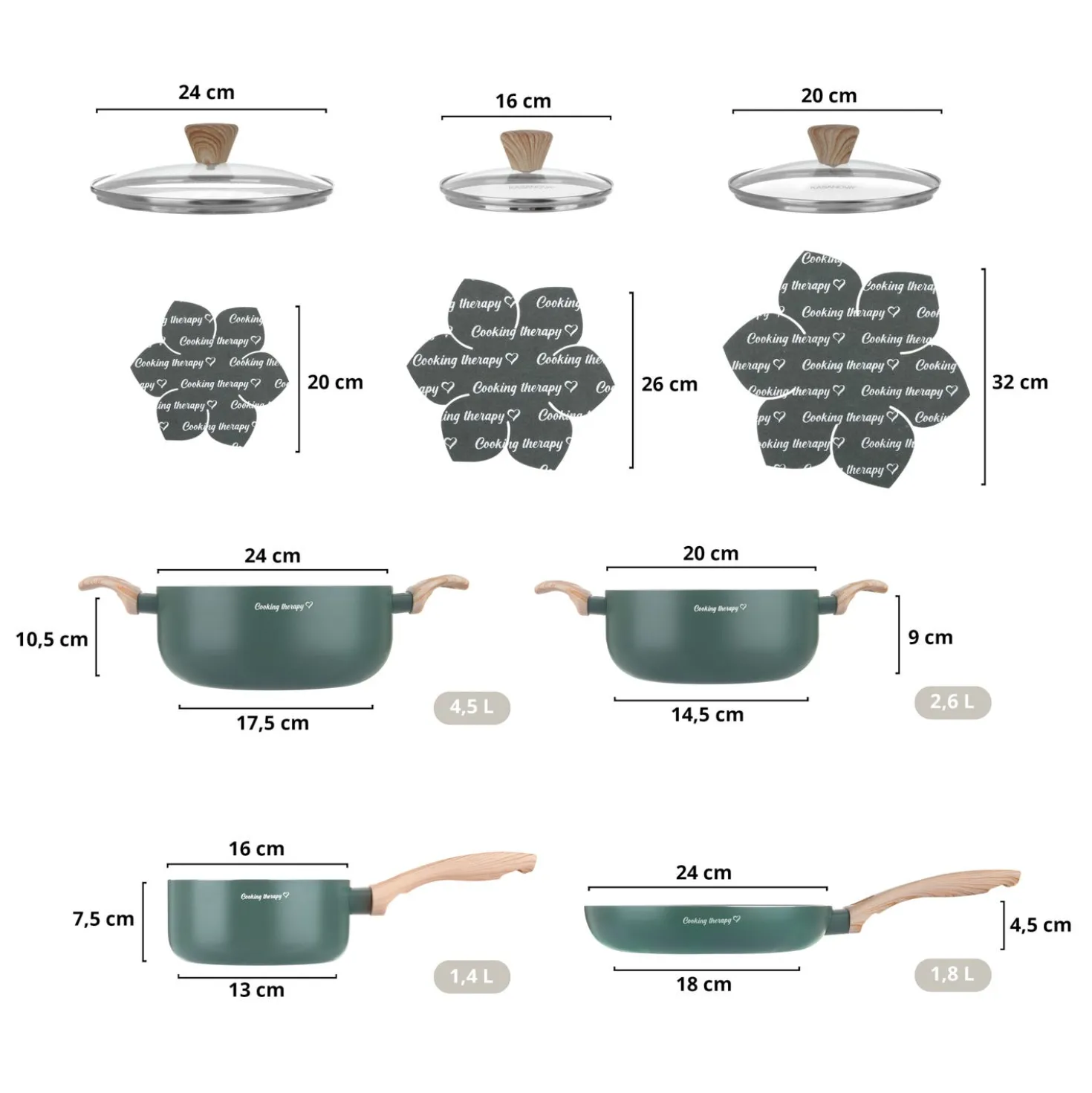 Batteria pentole 10 pezzi verde Cooking Therapy