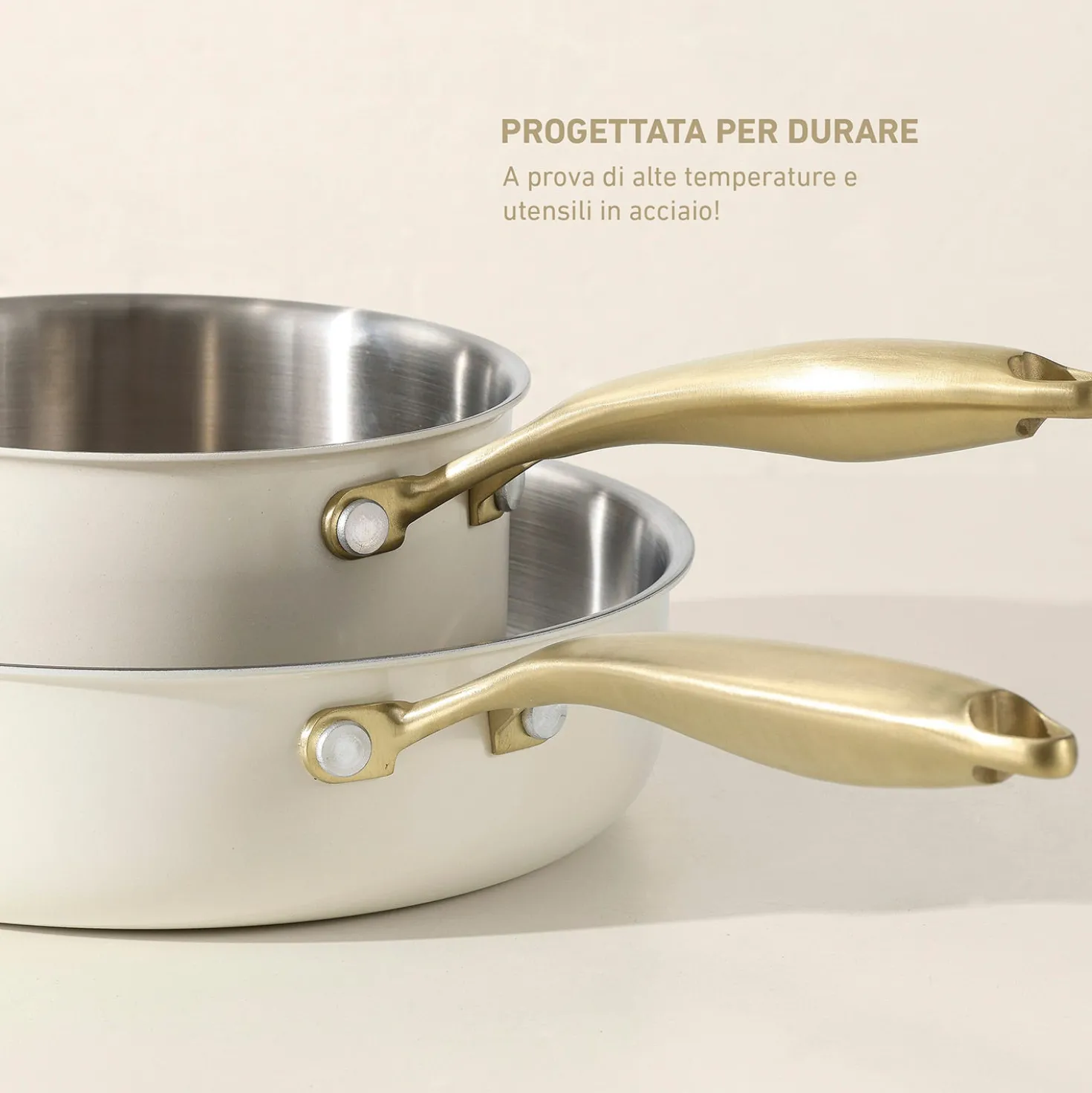 Batteria 9 pezzi in acciaio bianco oro California