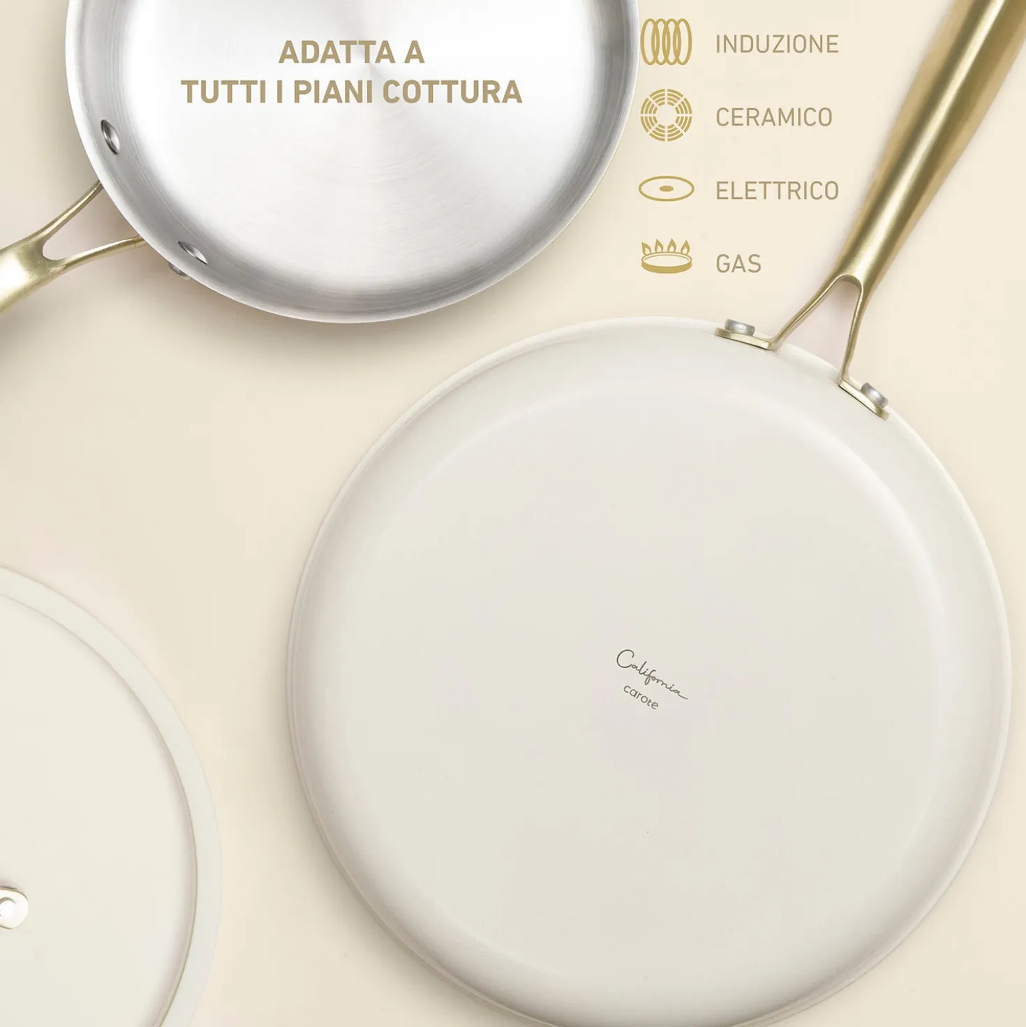 Batteria 9 pezzi in acciaio bianco oro California