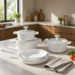 Batteria 8 pezzi rivestimento ceramico Autentica bianca