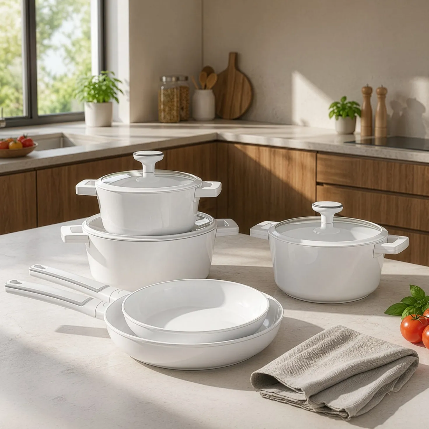 Batteria 8 pezzi rivestimento ceramico Autentica bianca