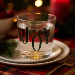 Bicchiere acqua decoro Joy tartan verde Xmas Carol