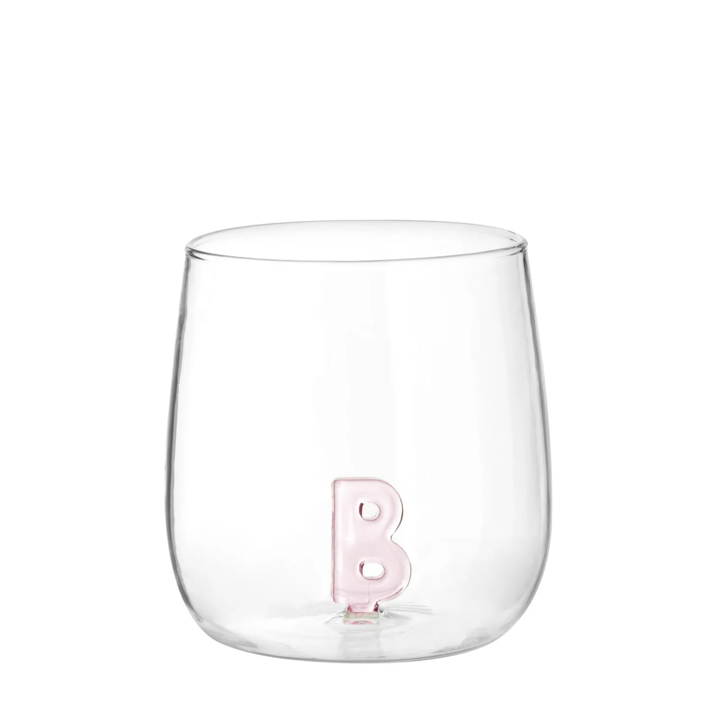 Bicchiere acqua lettera B rosa in vetro borosilicato, da 380 ml