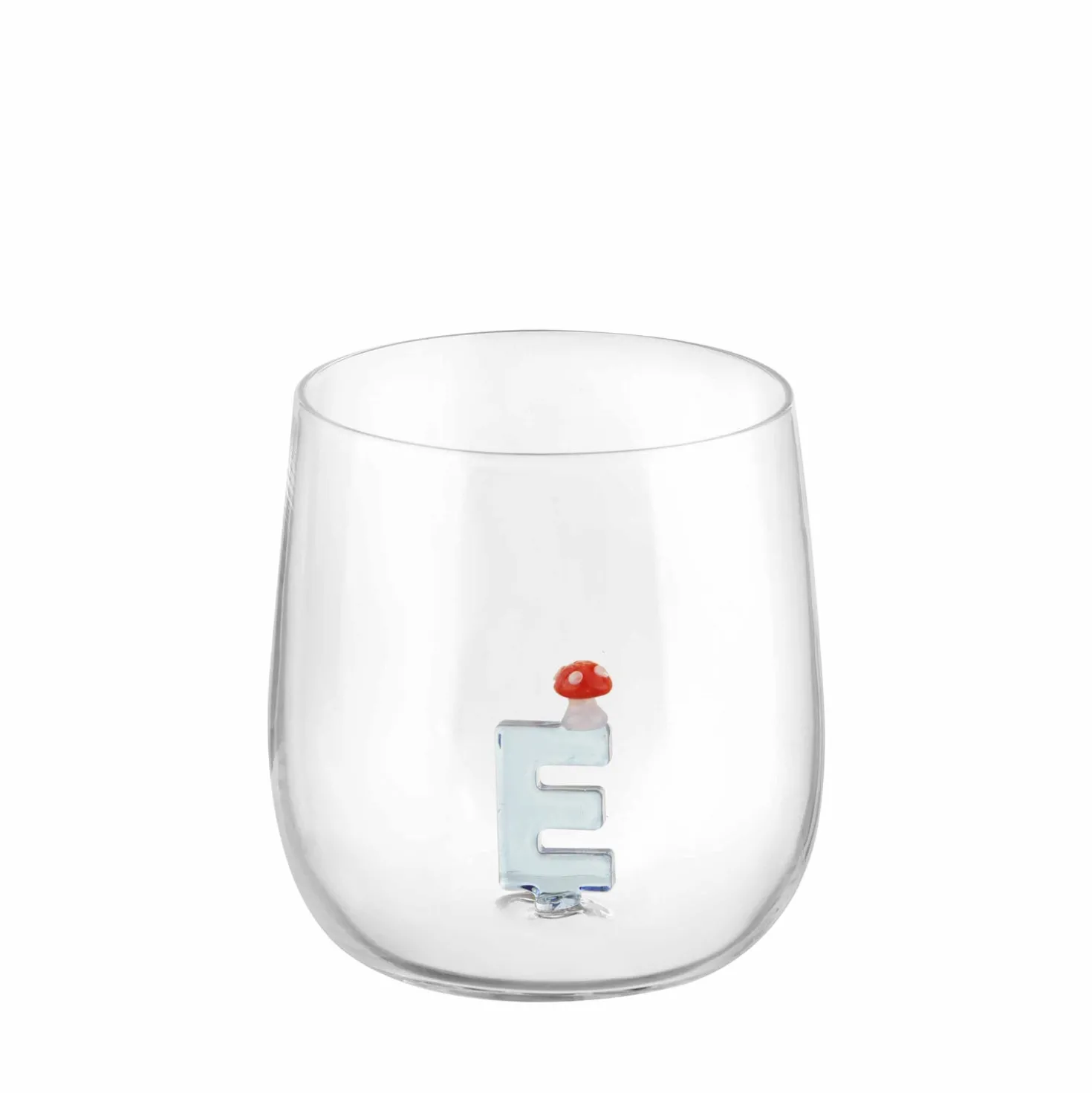Bicchiere lettera E fungo in vetro borosilicato design Benny Setti