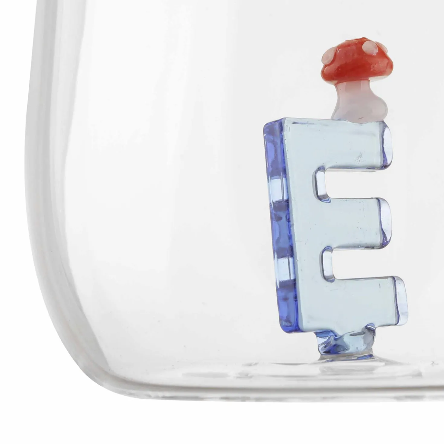 Bicchiere lettera E fungo in vetro borosilicato design Benny Setti
