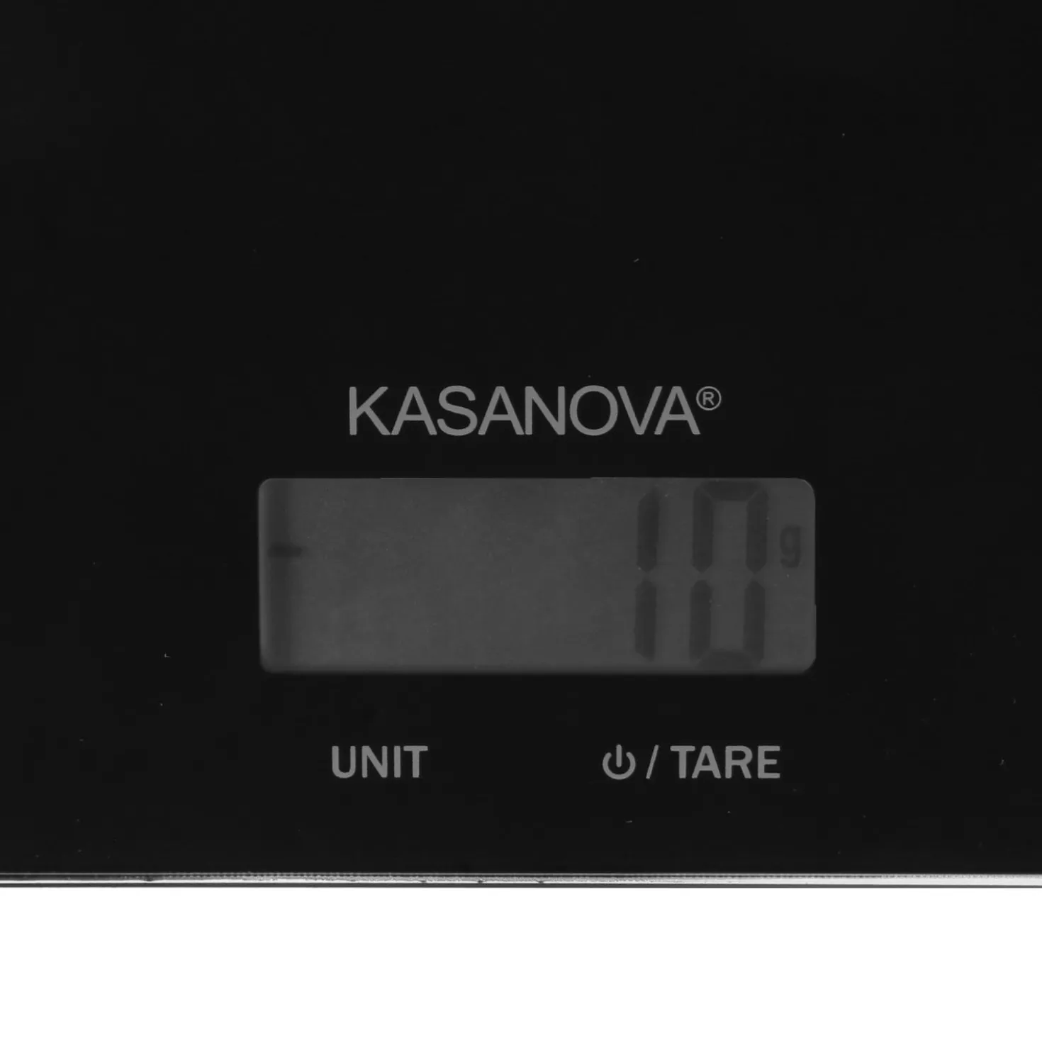 Bilancia da cucina digitale nera rettangolare con scritta