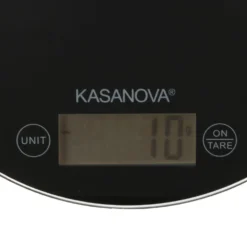 Bilancia da cucina digitale nera tonda con scritta