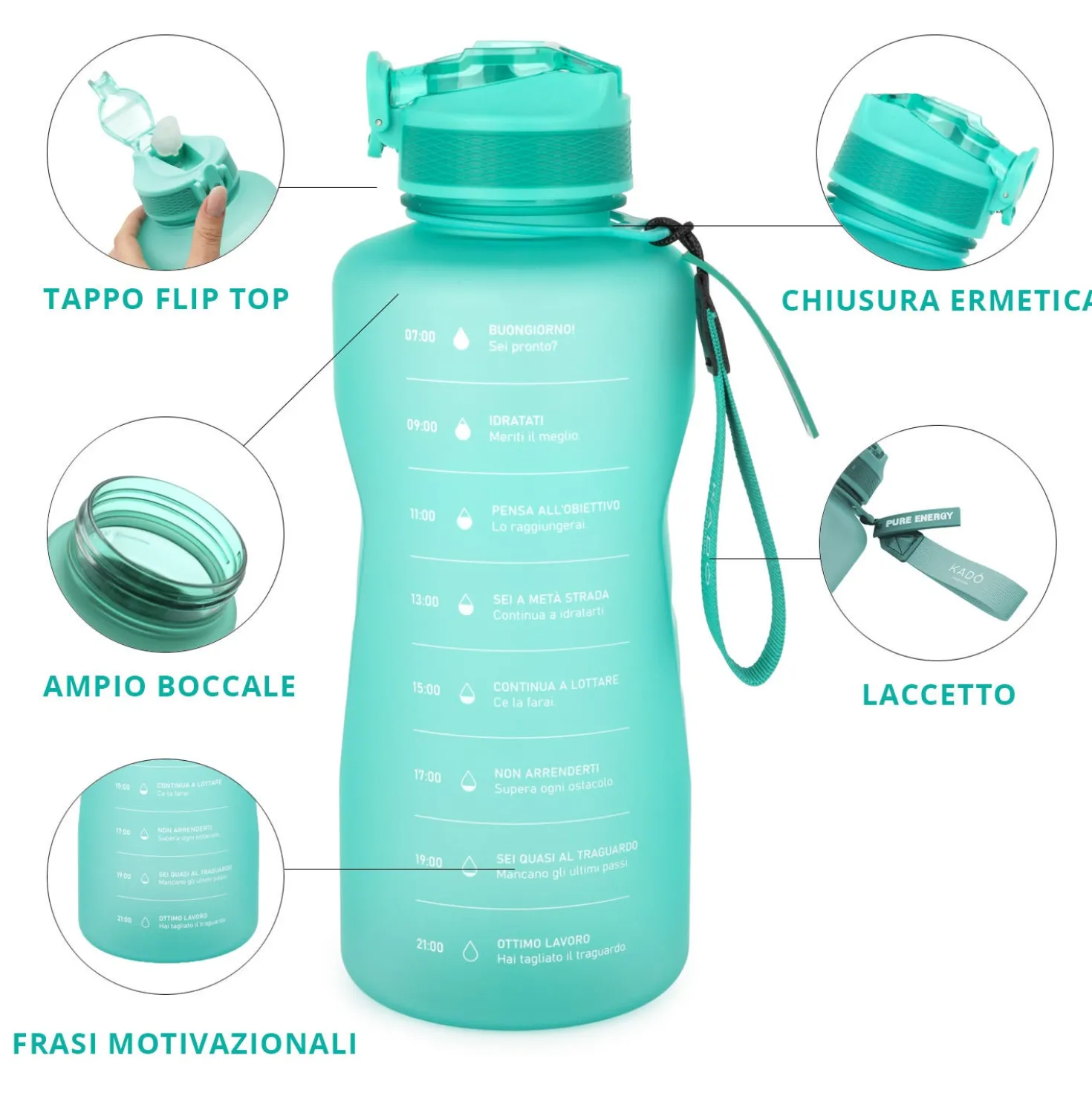 Borraccia scritta motivazionale 2,2 L azzurro Bold Collection
