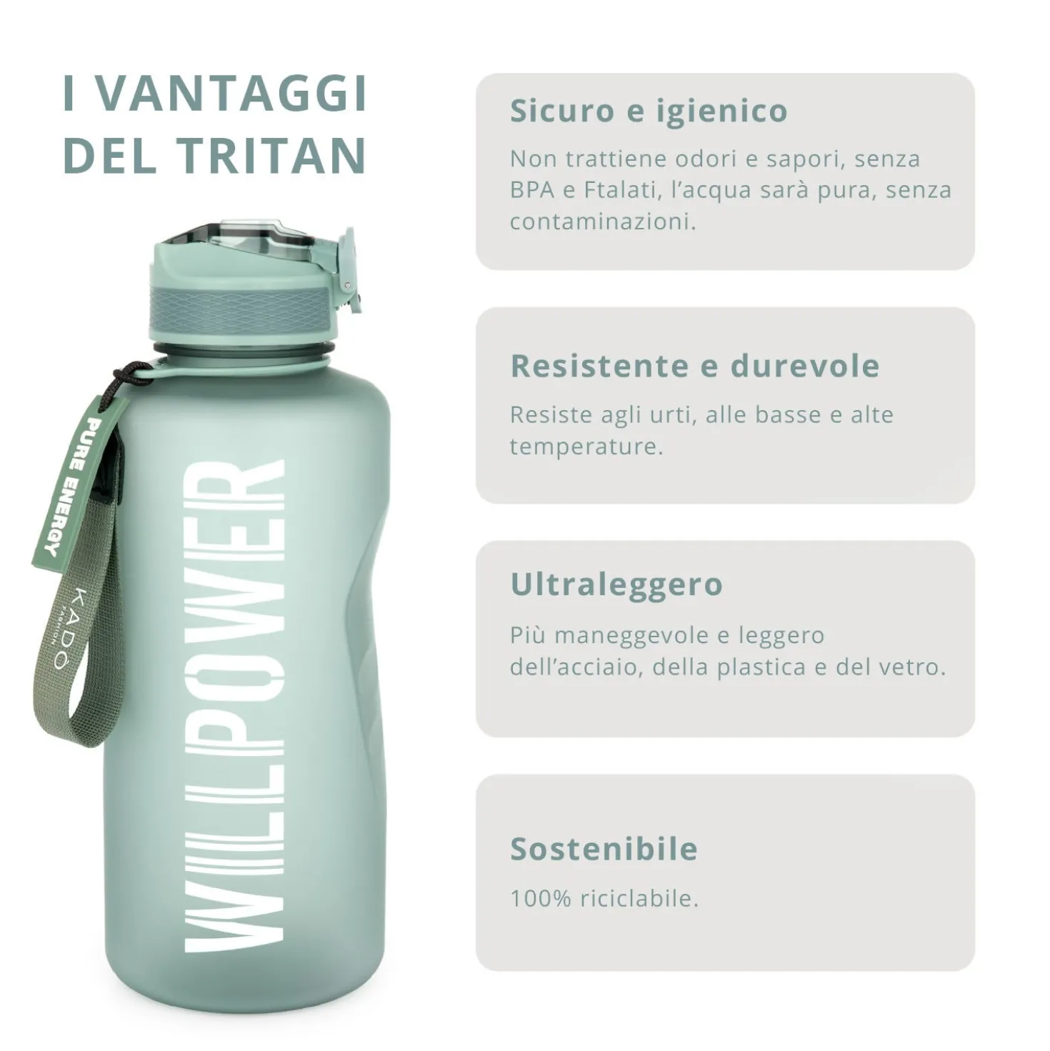 Borraccia scritta motivazionale 2,2 L grigio Bold Collection
