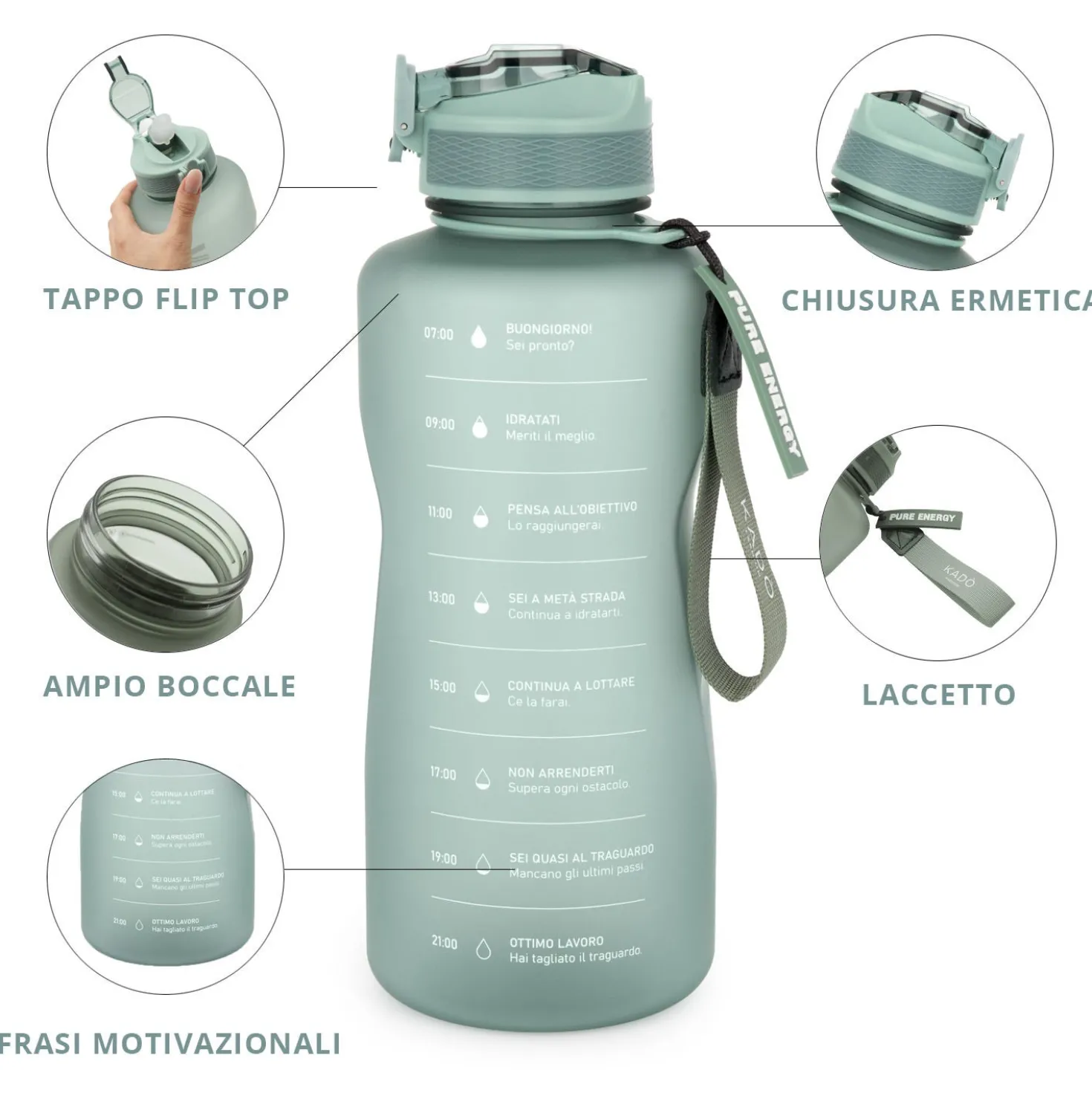 Borraccia scritta motivazionale 2,2 L grigio Bold Collection