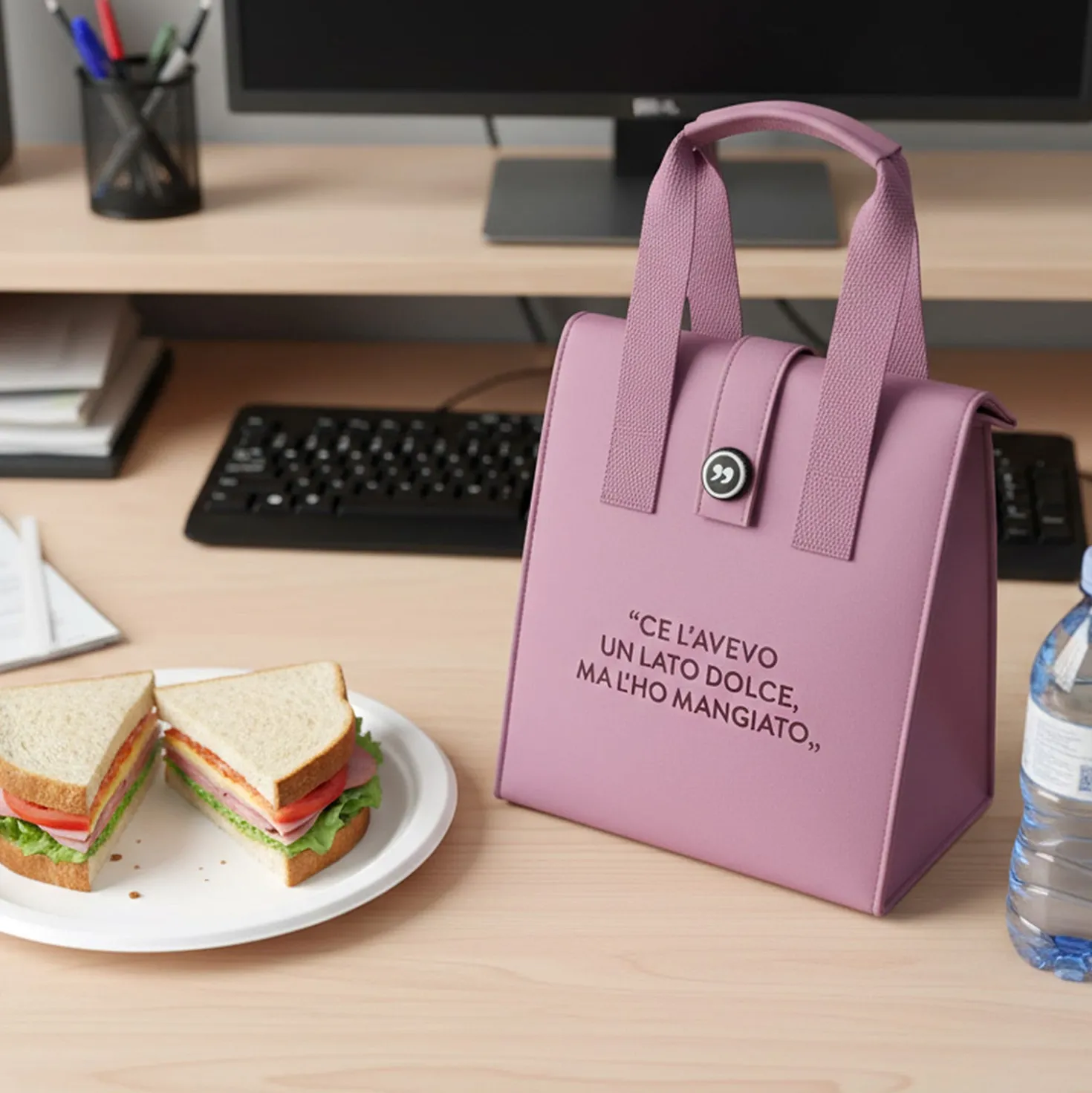 Borsa porta pranzo termica 12 L rosa con scritta