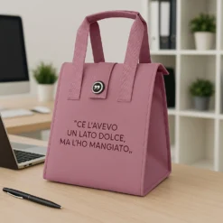 Borsa porta pranzo termica 12 L rosa con scritta