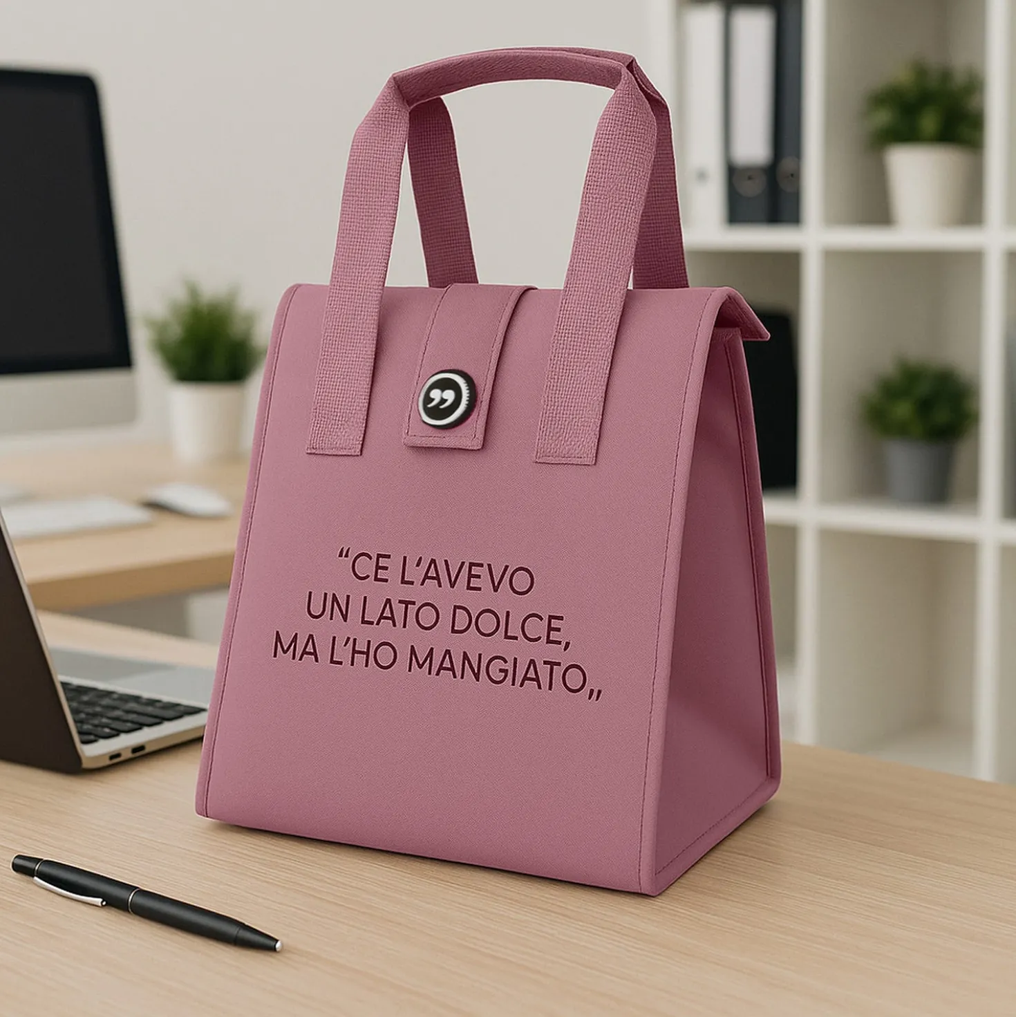 Borsa porta pranzo termica 12 L rosa con scritta