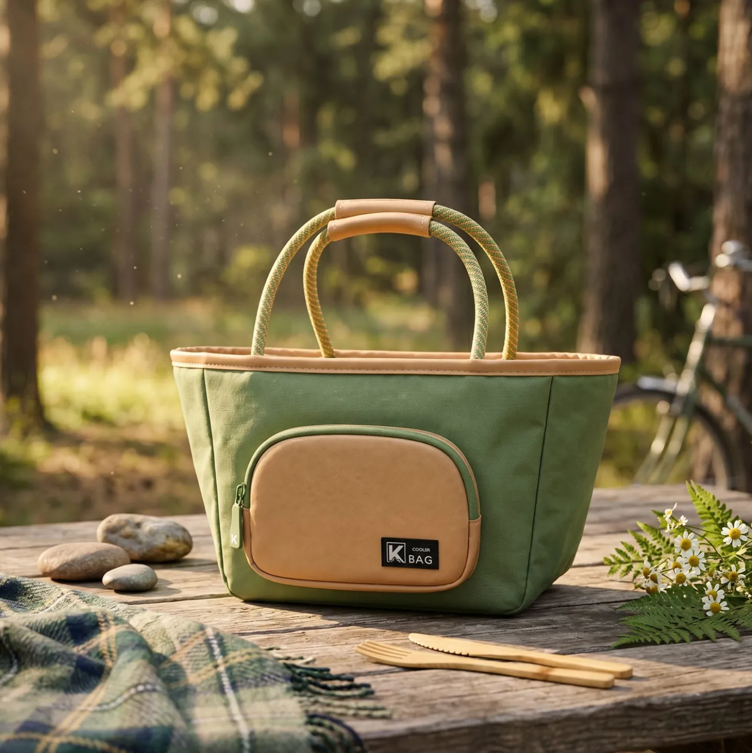 Borsa termica con manici verde 30x15x20 cm