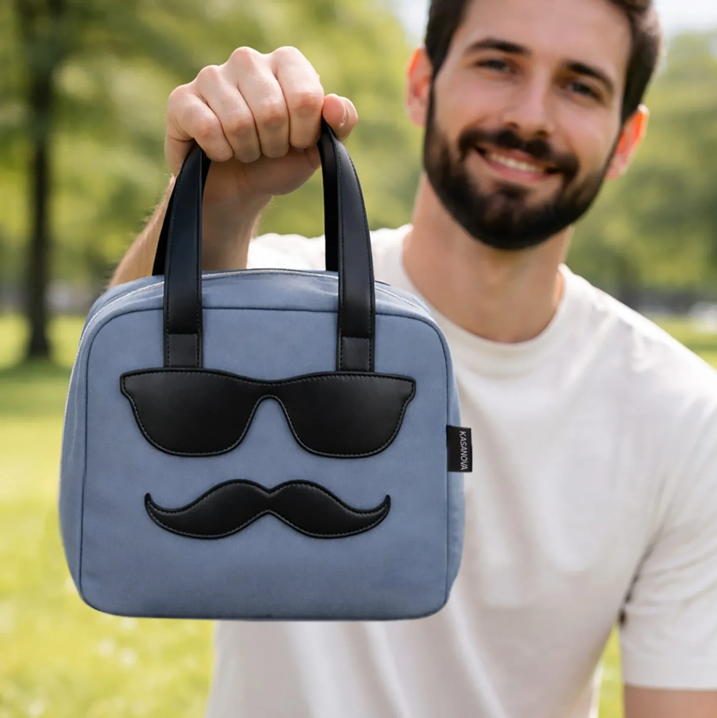 Borsa termica impermeabile 6,5 L baffi blu con manici