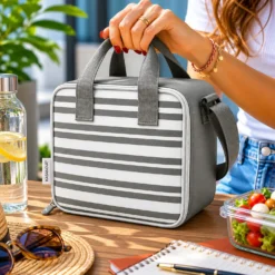 Borsa termica 8 L con tracolla e manici righe grigio