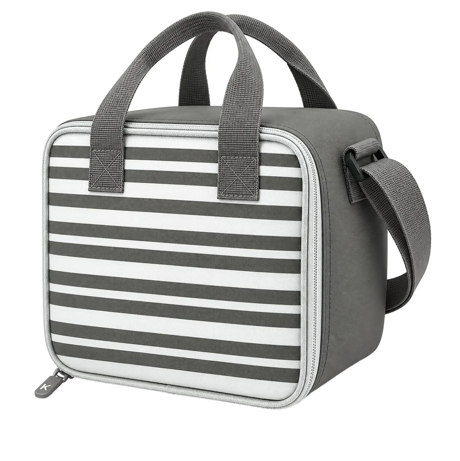 Borsa termica 8 L con tracolla e manici righe grigio