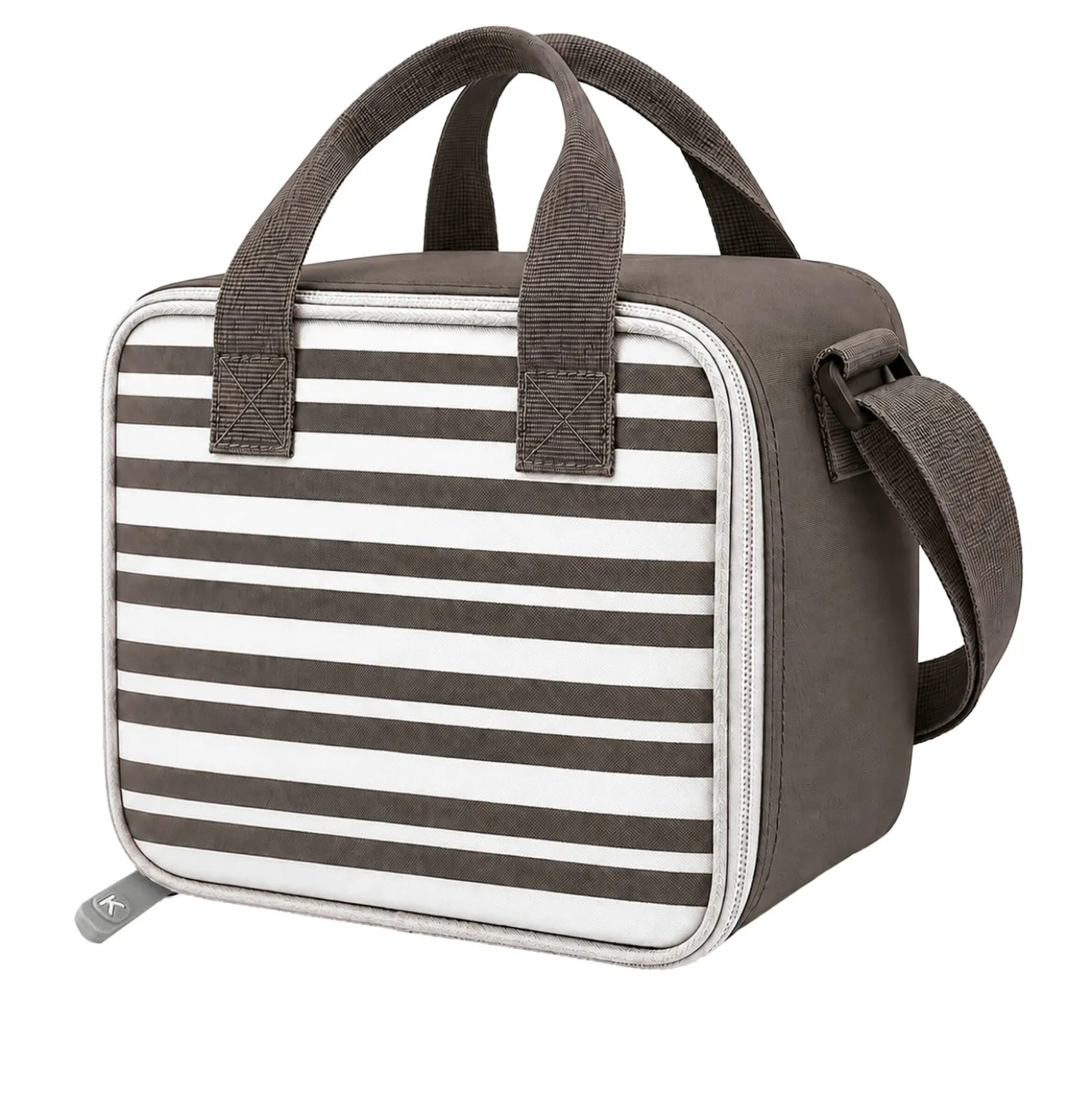 Borsa termica 8 L con tracolla e manici righe marrone