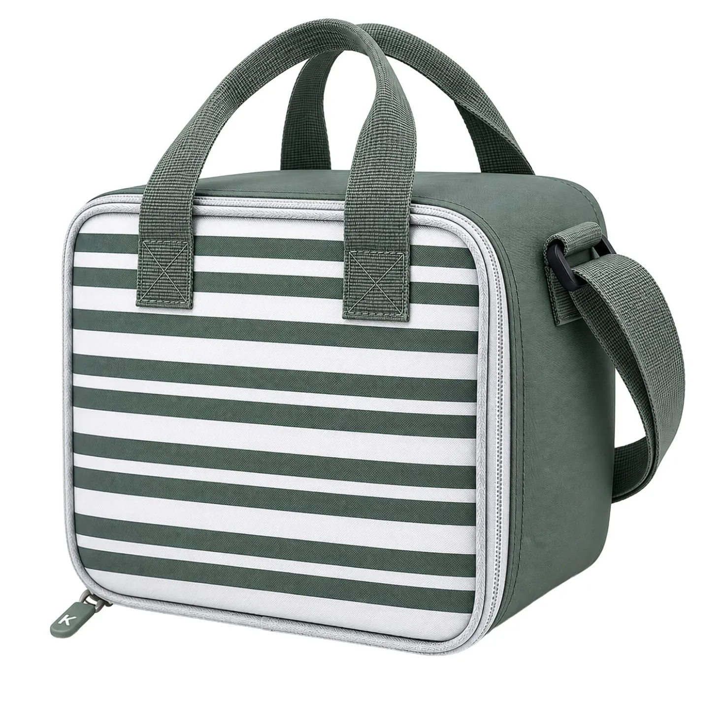 Borsa termica 8 L con tracolla e manici righe verde