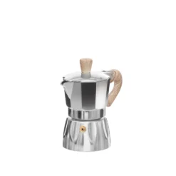 Caffettiera 2 tazze con manico effetto legno