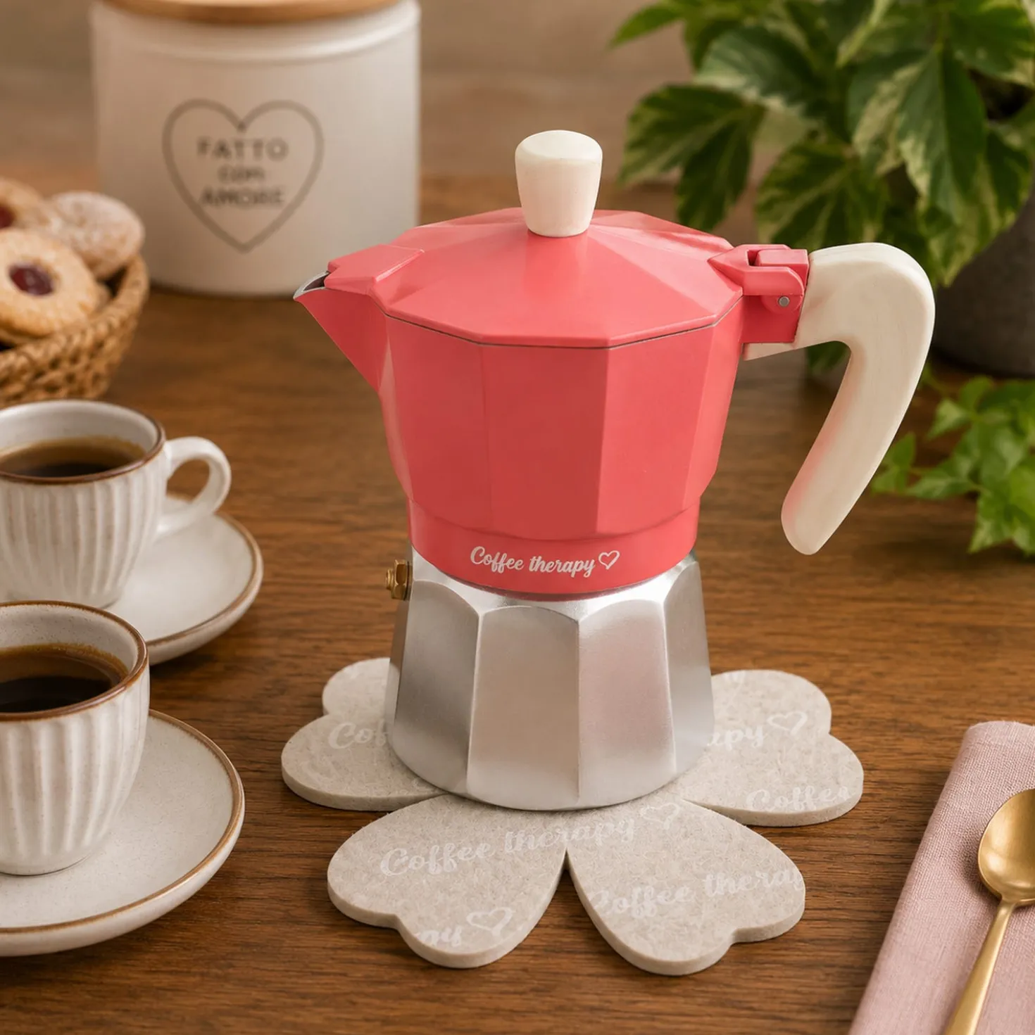 Caffettiera 2 tazze corallo Cooking Therapy