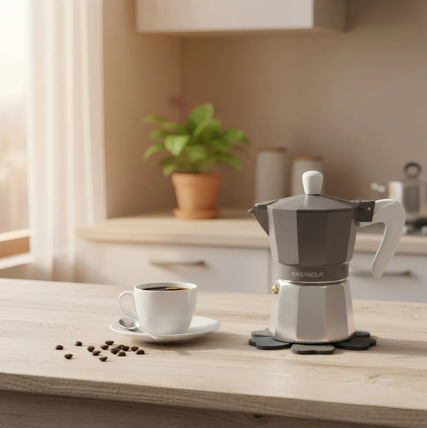 Caffettiera 3 tazze grigio con sotto moka