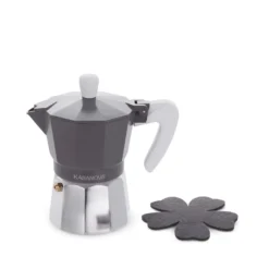 Caffettiera 3 tazze grigio con sotto moka