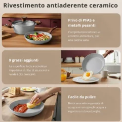 Casseruola 16 cm antiaderente ceramico 1 manico New Ceramic grigio