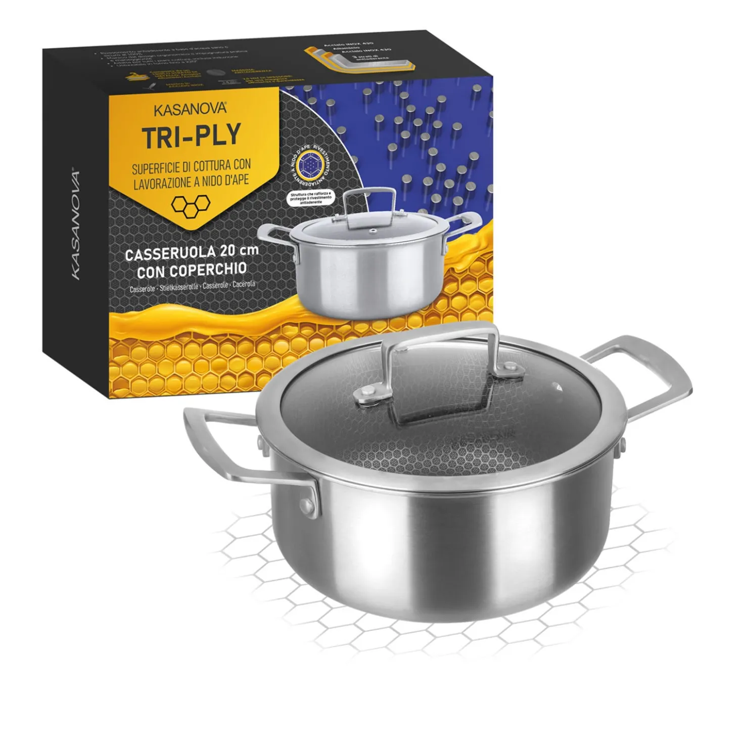Casseruola 20 cm con coperchio a 3 strati Tri - ply