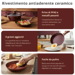Casseruola 20 cm con coperchio burgundy New Ceramic