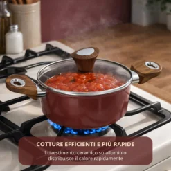 Casseruola 20 cm con coperchio burgundy New Ceramic