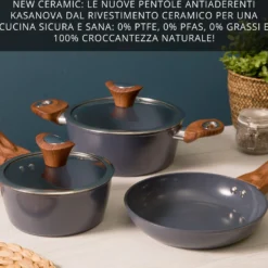 Casseruola un manico 20 cm con coperchio ottanio New Ceramic