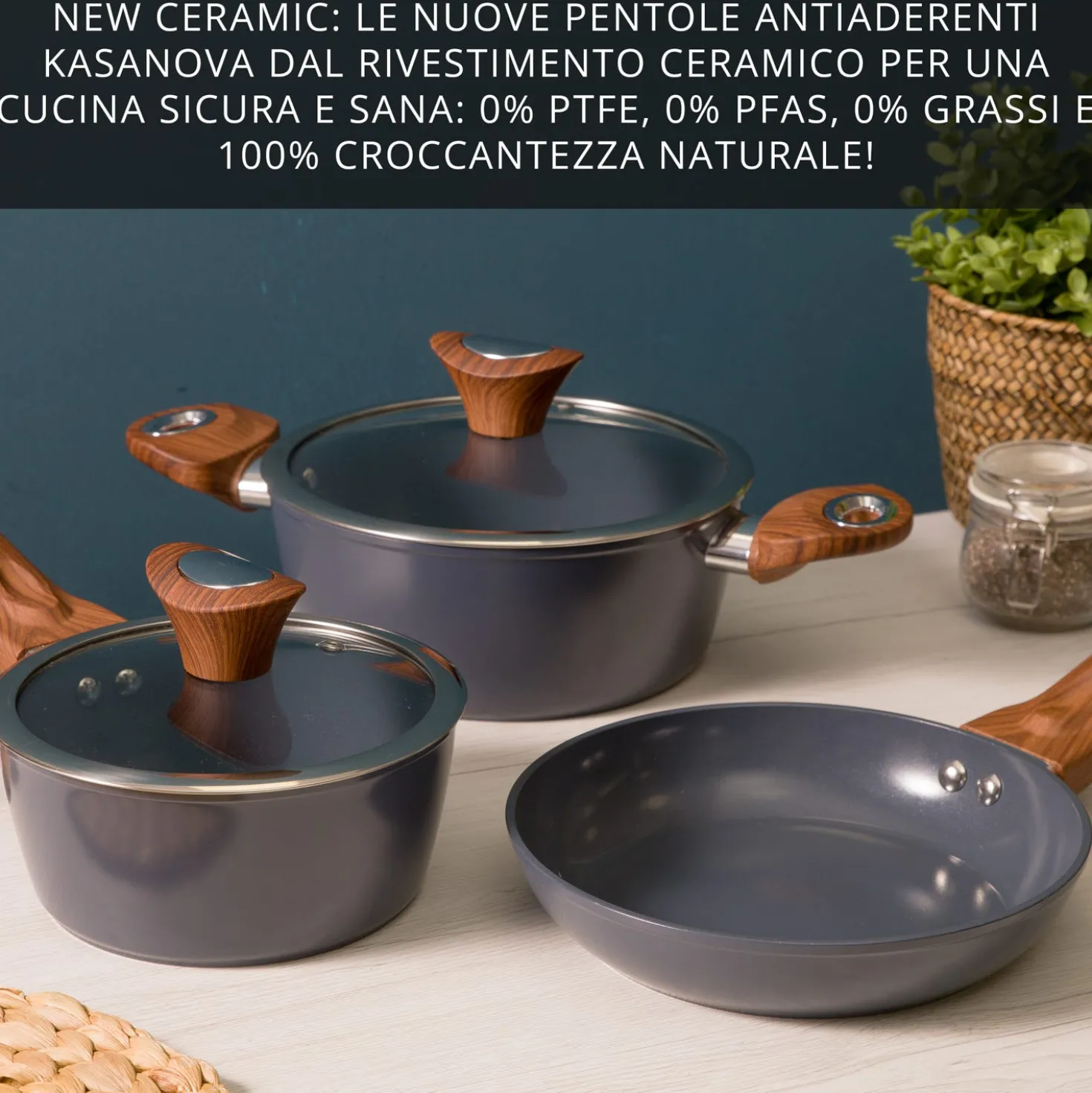 Casseruola un manico 18 cm con coperchio ottanio New Ceramic