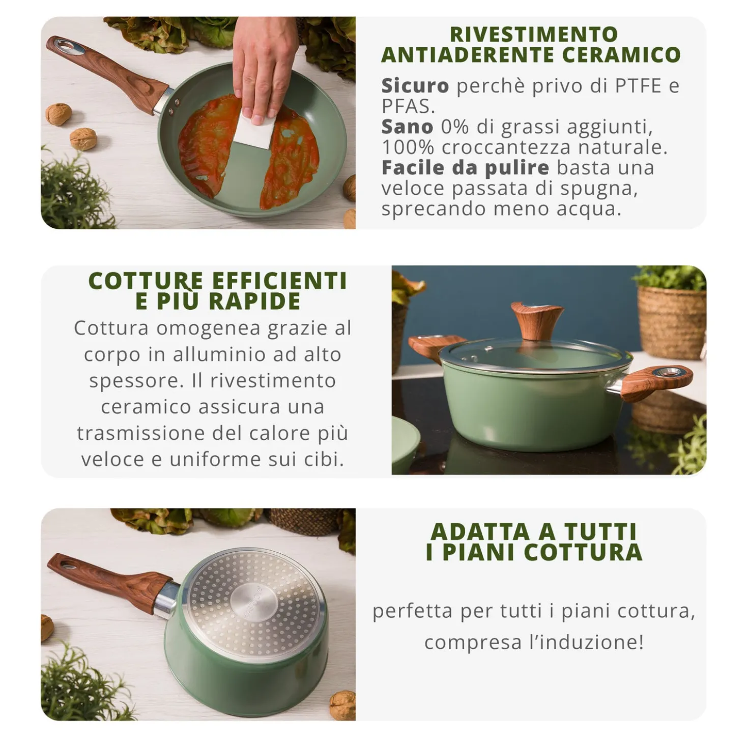 Casseruola un manico 16 cm con coperchio verde New Ceramic