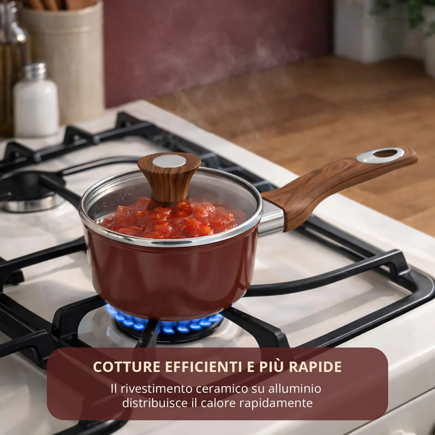 Casseruola un manico 16 cm coperchio burgundy New Ceramic