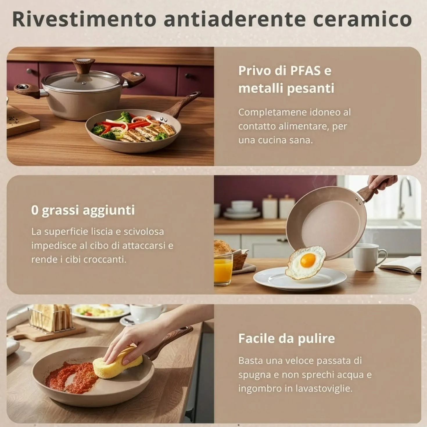 Casseruola un manico 18 cm coperchio taupe New Ceramic