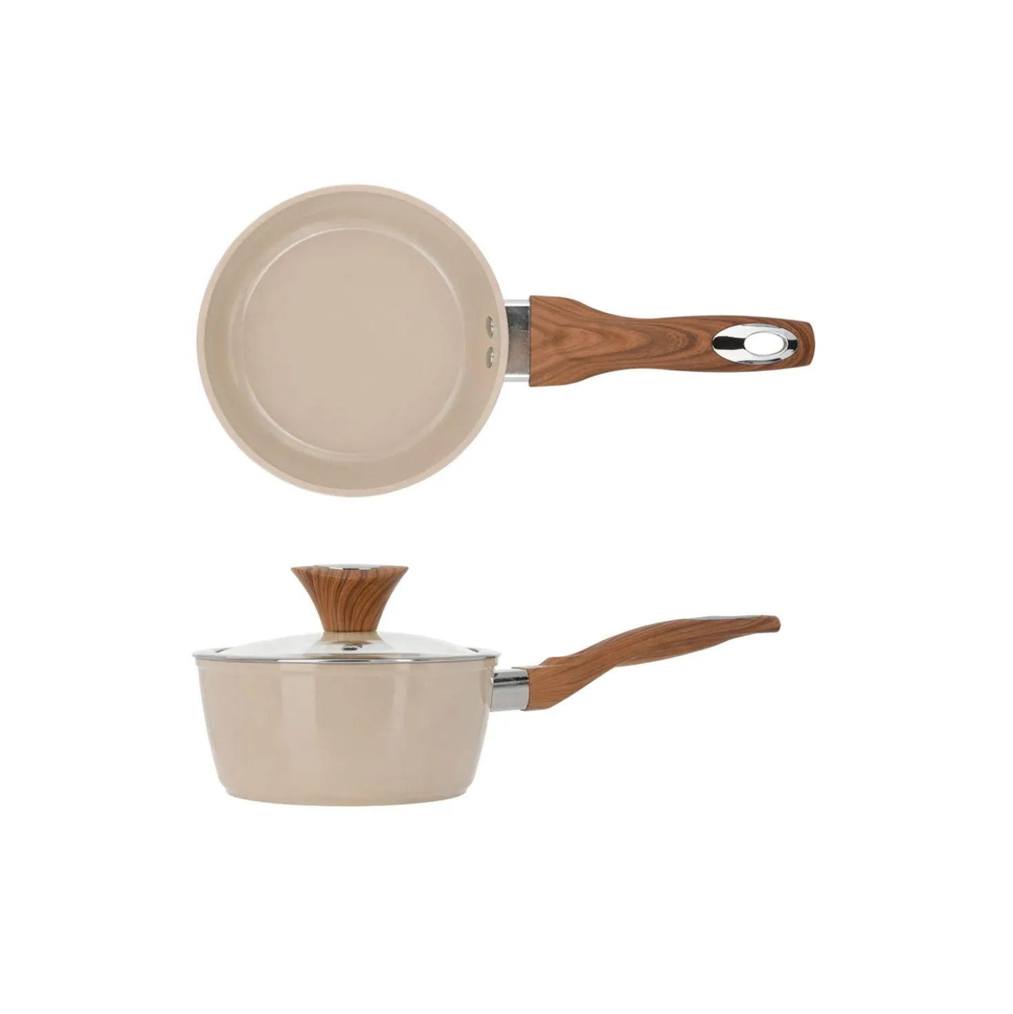 Casseruola un manico 16 cm coperchio taupe New Ceramic