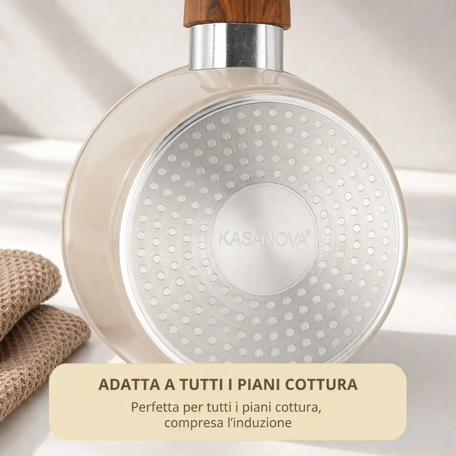 Casseruola un manico 16 cm coperchio taupe New Ceramic