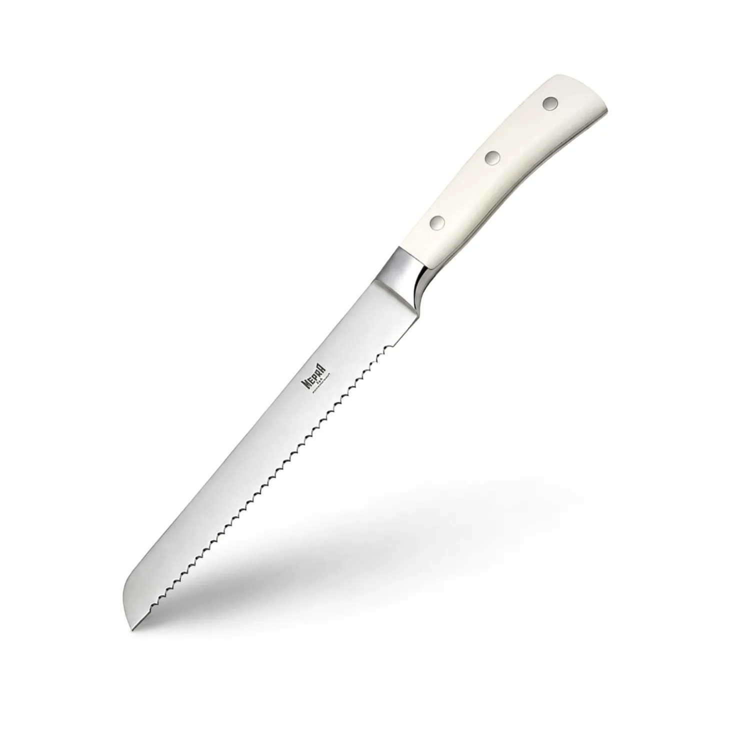 Coltello pane 20 cm Mepra manico bianco