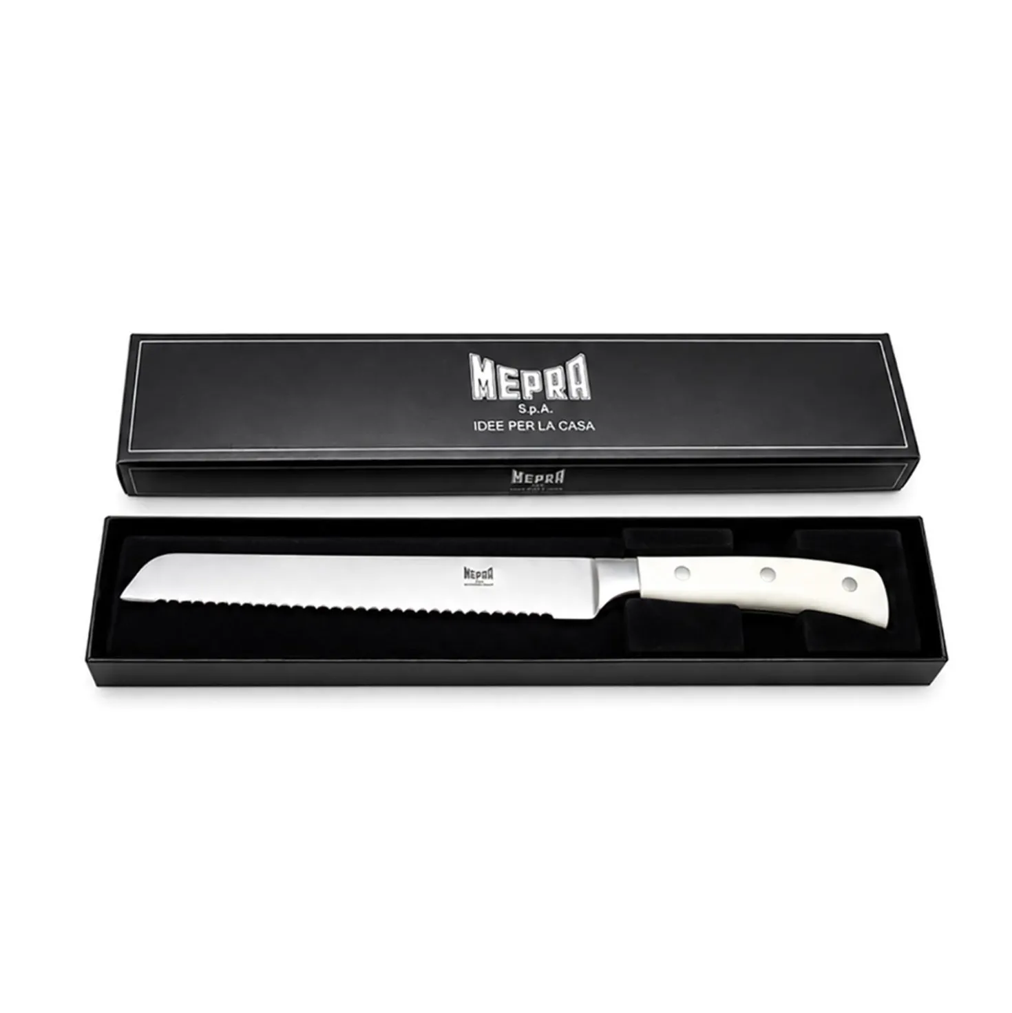 Coltello pane 20 cm Mepra manico bianco
