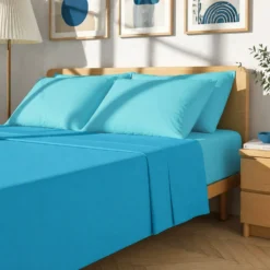 Completo letto matrimoniale cotone azzurro Nicoletta